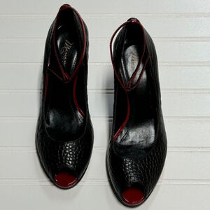 Mariana by Golc Black Red Peep Toe Ankle Strap Heels